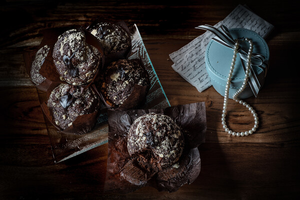 Old Maestra Chocolate Muffins and Pearls Picture Board by Jean Gill