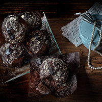 Buy canvas prints of Old Maestra Chocolate Muffins and Pearls by Jean Gill