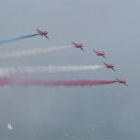 Buy canvas prints of Red Arrows Reds 1-5 in formation by Mark Jeapes