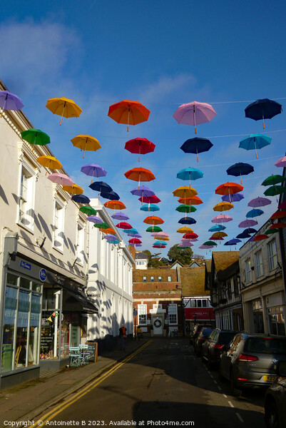 Bank Street with  umbrellas Hythe Kent  Picture Board by Antoinette B