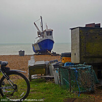 Buy canvas prints of Fishing boat at Hythe Fisherman's Beach in Kent  by Antoinette B
