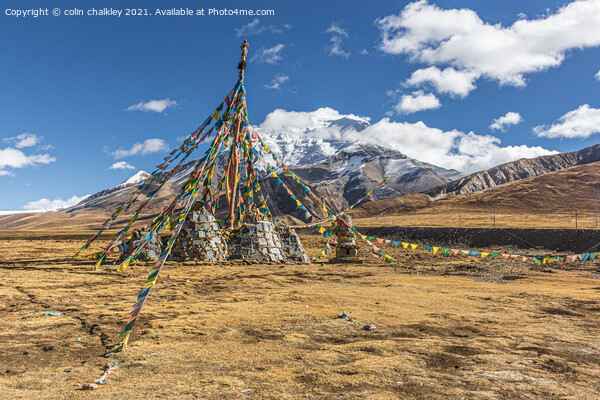Tibetan Prayer Flags and Pole Picture Board by colin chalkley
