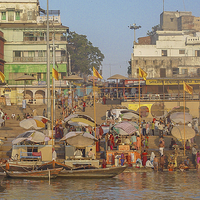 Buy canvas prints of Early morning on the banks of the Ganges by colin chalkley