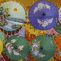 Buy canvas prints of Ornate Thai Paper Umbrellas by colin chalkley