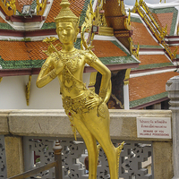 Buy canvas prints of Grand Palace Golden Kinnari Statue by colin chalkley