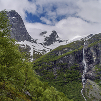 Buy canvas prints of Norwegian Skyline and Waterfall by colin chalkley