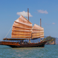 Buy canvas prints of Chinese style junk in the Andaman Sea by colin chalkley
