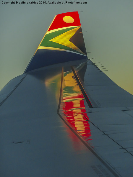 Sunrise on an A330 Airbus Wingtip Picture Board by colin chalkley