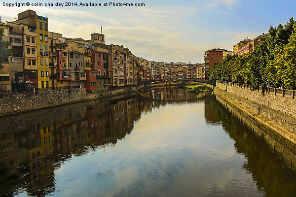  Girona City View down the River Onyar Picture Board by colin chalkley