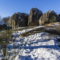 Buy canvas prints of Les Pierres Jaumatres of Mont Barlot in snow by colin chalkley