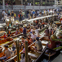 Buy canvas prints of  Crowded Floating Market in Thailand by colin chalkley