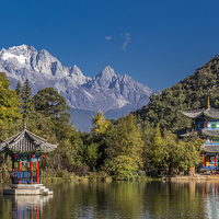 Buy canvas prints of Black Dragon Lake Pagodas - Lijiang, China by colin chalkley