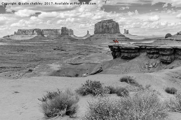 A Lone Horseman in Monument Valley Picture Board by colin chalkley