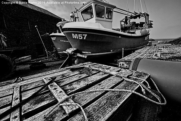  Porthgain Harbour Mono Picture Board by Barrie Foster