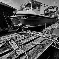 Buy canvas prints of  Porthgain Harbour Mono by Barrie Foster