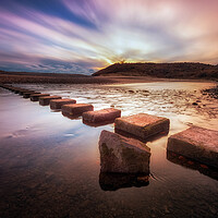 Buy canvas prints of Three Cliffs Bay stepping stones by Leighton Collins