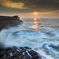 Buy canvas prints of Sunrise on Porthcawl lighthouse by Leighton Collins