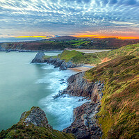 Buy canvas prints of Blue hour at Three Cliffs Bay by Leighton Collins