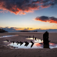 Buy canvas prints of The wreck of the Helvetia and Worms Head by Leighton Collins