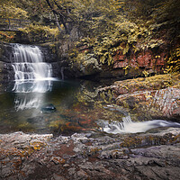 Buy canvas prints of Autumn at the Sychryd Cascades by Leighton Collins