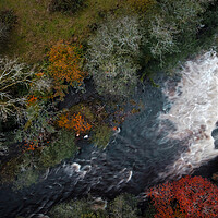 Buy canvas prints of The weir on the river Twrch by drone by Leighton Collins