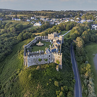 Buy canvas prints of Manorbier castle from the air by drone by Leighton Collins