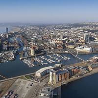 Buy canvas prints of Swansea City marina and town centre by Leighton Collins