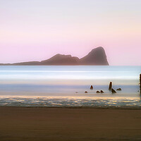 Buy canvas prints of Pastel sunset at Rhossili Bay, South Wales by Leighton Collins