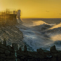 Buy canvas prints of Storm Eunice at Porthcawl lighthouse by Leighton Collins