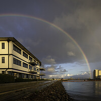 Buy canvas prints of A rainbow over Swansea Marina by Leighton Collins