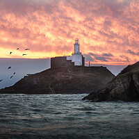 Buy canvas prints of A blazing sky at Mumbles by Leighton Collins
