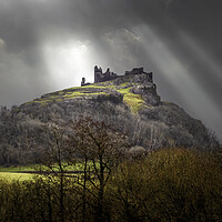 Buy canvas prints of Dramatic sky over Carreg Cennen Castle by Leighton Collins