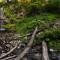 Buy canvas prints of Henrhyd Falls panorama by Leighton Collins