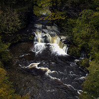 Buy canvas prints of The Lower Ddwli Waterfall from a bove by Leighton Collins