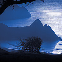 Buy canvas prints of Blue hour at Three Cliffs Bay by Leighton Collins