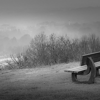 Buy canvas prints of Misty bench by Leighton Collins