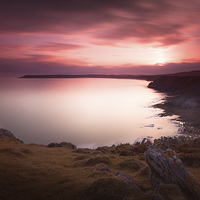 Buy canvas prints of Pennard cliffs and Oxwich Bay by Leighton Collins