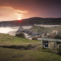 Buy canvas prints of  Sunset over Three Cliffs bay by Leighton Collins