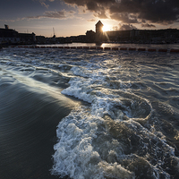 Buy canvas prints of  The Tawe barrage in full flow by Leighton Collins
