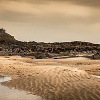 Buy canvas prints of  Mumbles lighthouse sand ridges by Leighton Collins