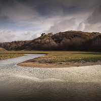 Buy canvas prints of  Pennard castle and river by Leighton Collins
