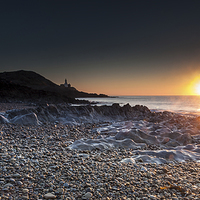 Buy canvas prints of  Sunrise at Bracelet Bay and Mumbles lighthouse by Leighton Collins