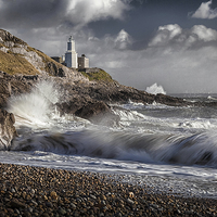 Buy canvas prints of  Bracelet Bay and Mumbles lighthouse by Leighton Collins