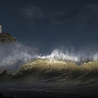 Buy canvas prints of  Light on a wave at Bracelet Bay by Leighton Collins