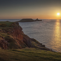 Buy canvas prints of  Sunset at Worms head rhossili bay by Leighton Collins