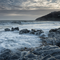 Buy canvas prints of  Blue hour at Bracelet Bay by Leighton Collins
