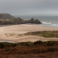 Buy canvas prints of Three Cliffs Bay Panorama by Leighton Collins