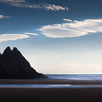 Buy canvas prints of Three Cliffs Bay blue mood by Leighton Collins