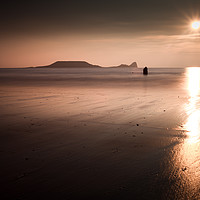 Buy canvas prints of Sunset and wet sand at Worms Head by Leighton Collins