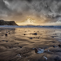 Buy canvas prints of Thunder at Rhossili Bay by Leighton Collins